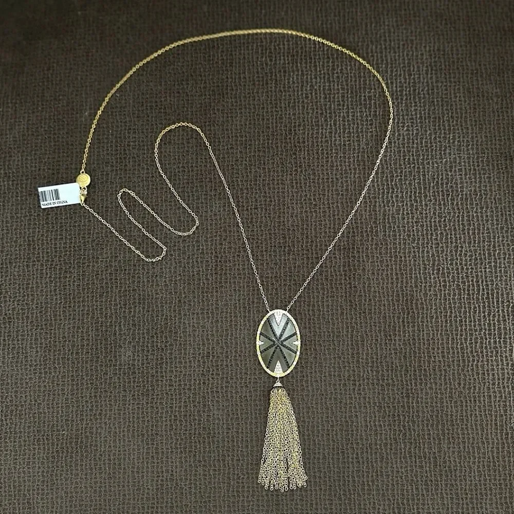 ✨️HP✨️ Freida Rothman Long Starburst🎇 Necklace with Gold💛 Chain⛓️ Tassel - NWT